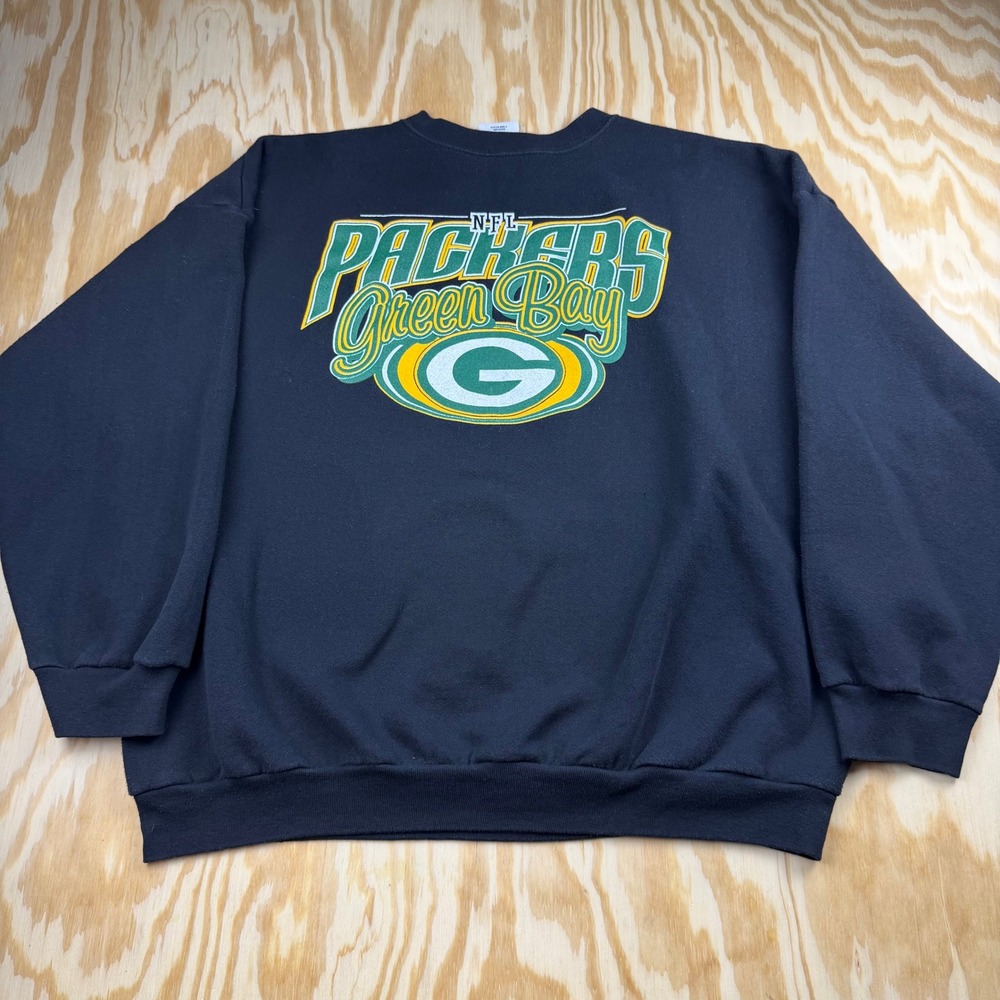 Vintage Logo Athletic Green Bay Packers NFL Sweatshirt Black Mens 2XL Heavy